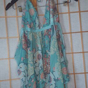 Charlotte Russe Teal Sheer Hankerchief Halter Top